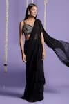 Shop_Two Sisters By Gyans_Black Georgette Embroidery Sequin Pre-draped Ruffle Saree With Blouse _Online_at_Aza_Fashions