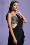 Two Sisters By Gyans_Black Viscose Pre-draped Ruffle Saree With Blouse_at_Aza_Fashions