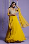 Buy_Two Sisters By Gyans_Yellow Georgette Sequin V Neck Embellished Anarkali With Dupatta _at_Aza_Fashions