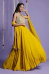 Shop_Two Sisters By Gyans_Yellow Georgette Sequin V Neck Embellished Anarkali With Dupatta _Online_at_Aza_Fashions