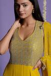 Two Sisters By Gyans_Yellow Georgette Sequin V Neck Embellished Anarkali With Dupatta _at_Aza_Fashions