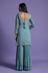 Shop_Two Sisters By Gyans_Blue Georgette Pearl, Sequin, Cut Bead Closed Neck Embroidered Kurta Sharara Set _at_Aza_Fashions