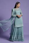Two Sisters By Gyans_Blue Georgette Pearl, Sequin, Cut Bead Closed Neck Embroidered Kurta Sharara Set _Online_at_Aza_Fashions