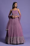 Buy_Two Sisters By Gyans_Purple Viscose Embroidery Mirror Round Anarkali With Dupatta _at_Aza_Fashions