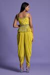 Shop_Two Sisters By Gyans_Yellow Geogette Mirror V Neck Embroidered Peplum Top Dhoti Pant Set _at_Aza_Fashions