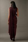 Shop_Two Sisters By Gyans_Maroon Viscose Sequins Work V Neck Embellished Draped Gown _at_Aza_Fashions
