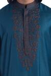 Shop_Poonam Kasera_Blue Silk Floral Embroidered Kurta Set_Online_at_Aza_Fashions