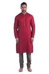 Buy_Poonam Kasera_Red Linen Kurta Set_at_Aza_Fashions