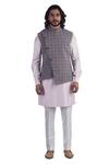 Buy_Poonam Kasera_Grey Silk Checkered Bundi And Kurta Set_at_Aza_Fashions