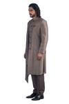 Buy_Poonam Kasera_Grey Silk Bandhgala Set_Online_at_Aza_Fashions