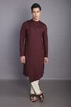 Buy_GRAM OF INK_Red Kurta Cotton Flex Plain Asymmetric Set _at_Aza_Fashions