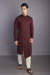 Buy_GRAM OF INK_Red Kurta Cotton Flex Plain Asymmetric Set _Online_at_Aza_Fashions