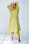 Shop_House Of Pink_Green Chanderi Thread Work Round Printed Kurta Set _at_Aza_Fashions