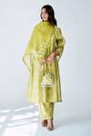House Of Pink_Green Chanderi Thread Work Round Printed Kurta Set _Online_at_Aza_Fashions