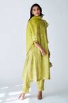 Buy_House Of Pink_Green Chanderi Thread Work Round Printed Kurta Set _Online_at_Aza_Fashions