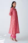 House Of Pink_Pink Chanderi Thread Work Round Notched Printed Kurta Set _Online_at_Aza_Fashions