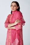 Shop_House Of Pink_Pink Chanderi Thread Work Round Notched Printed Kurta Set _Online_at_Aza_Fashions