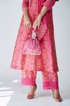 House Of Pink_Pink Chanderi Thread Work Round Notched Printed Kurta Set _at_Aza_Fashions