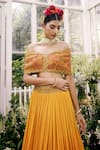 Shop_Adi By Aditya Khandelwl_Yellow Silk Embroidery Floral Sweetheart Pleated Skirt With Blouse _Online_at_Aza_Fashions