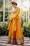 Buy_Adi By Aditya Khandelwl_Yellow Silk Embroidery Floral Scallop V Neck Anarkali With Dupatta _Online_at_Aza_Fashions