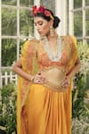 Shop_Adi By Aditya Khandelwl_Yellow Silk Embroidery Floral Cape Open And Draped Skirt Set _at_Aza_Fashions