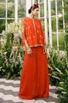 Buy_Adi By Aditya Khandelwl_Orange Georgette Embroidery Floral Round Top And Palazzo Set _at_Aza_Fashions