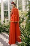 Shop_Adi By Aditya Khandelwl_Orange Georgette Embroidery Floral Round Top And Palazzo Set _at_Aza_Fashions