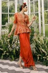 Adi By Aditya Khandelwl_Orange Silk Embroidery Floral Notched Jacket And Draped Skirt Set _Online_at_Aza_Fashions