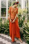 Buy_Adi By Aditya Khandelwl_Orange Silk Embroidery Floral Notched Jacket And Draped Skirt Set _Online_at_Aza_Fashions