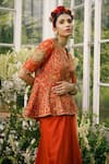 Adi By Aditya Khandelwl_Orange Silk Embroidery Floral Notched Jacket And Draped Skirt Set _at_Aza_Fashions