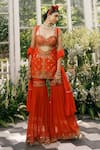 Buy_Adi By Aditya Khandelwl_Orange Silk Embroidery Floral Jacket Open And Sharara Set _at_Aza_Fashions