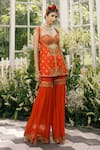 Adi By Aditya Khandelwl_Orange Silk Embroidery Floral Jacket Open And Sharara Set _Online_at_Aza_Fashions