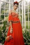 Adi By Aditya Khandelwl_Orange Silk Embroidery Floral Sweetheart Pleated Skirt With Blouse _at_Aza_Fashions
