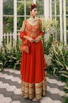 Buy_Adi By Aditya Khandelwl_Orange Silk Embroidery Floral Notched Anarkali With Dupatta _at_Aza_Fashions