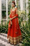 Buy_Adi By Aditya Khandelwl_Orange Silk Embroidery Floral Notched Anarkali With Dupatta _Online_at_Aza_Fashions