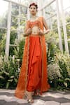 Buy_Adi By Aditya Khandelwl_Orange Silk Embroidery Floral Cape Open And Draped Skirt Set _at_Aza_Fashions