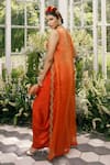 Shop_Adi By Aditya Khandelwl_Orange Silk Embroidery Floral Cape Open And Draped Skirt Set _at_Aza_Fashions