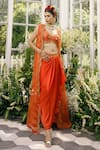 Adi By Aditya Khandelwl_Orange Silk Embroidery Floral Cape Open And Draped Skirt Set _Online_at_Aza_Fashions