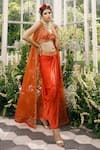 Buy_Adi By Aditya Khandelwl_Orange Silk Embroidery Floral Cape Open And Draped Skirt Set _Online_at_Aza_Fashions