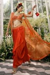 Adi By Aditya Khandelwl_Orange Silk Embroidery Floral Cape Open And Draped Skirt Set _at_Aza_Fashions