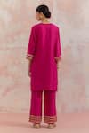 Shop_TIC_Fuchsia Raw Silk Embellishment Gota Work V Neck Kali Kurta Set _at_Aza_Fashions