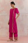 TIC_Fuchsia Raw Silk Rukbat Embellished Kurta Set _Online_at_Aza_Fashions