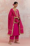 Buy_TIC_Fuchsia Raw Silk Embellishment Gota Work Square V Neck Rooh Kurta Set _at_Aza_Fashions