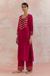 The Indian Cause_Red Raw Silk Gota Work Square V Neck Rooh Kurta And Palazzo Set_Online_at_Aza_Fashions