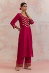 Buy_The Indian Cause_Red Raw Silk Gota Work Square V Neck Rooh Kurta And Palazzo Set_Online_at_Aza_Fashions