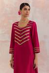 The Indian Cause_Red Raw Silk Gota Work Square V Neck Rooh Kurta And Palazzo Set_at_Aza_Fashions