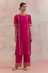 Buy_TIC_Fuchsia Raw Silk Embellishment Gota Work Round Rukbat Kurta And Palazzo Set _at_Aza_Fashions