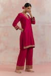 Buy_TIC_Red Raw Silk Embellishment Gota Work V Neck Kali Kurta And Palazzo Set _Online_at_Aza_Fashions