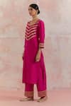 TIC_Fuchsia Raw Silk Embellishment Gota Work Square V Neck Rooh Kurta And Palazzo Set _Online_at_Aza_Fashions