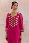 TIC_Fuchsia Raw Silk Embellishment Gota Work Square V Neck Rooh Kurta And Palazzo Set _at_Aza_Fashions